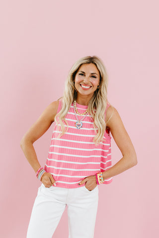 Arden Stripe Knit Tank in Pink/White