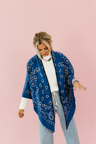 Carmella Bandana Kimono Cardigan in Blue