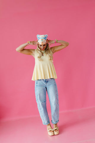 Nina Ribbed Peplum Knit Top in Lemon
