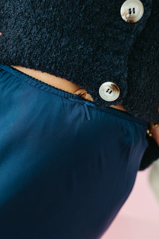 Frankie Satin Midi Skirt in Navy