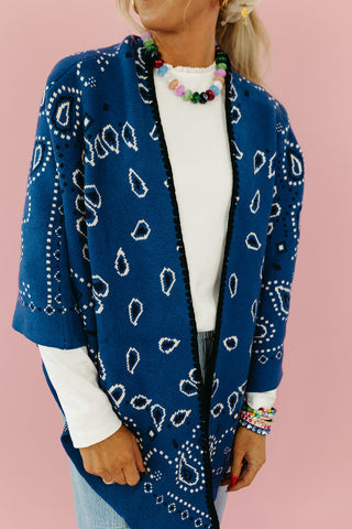 Carmella Bandana Kimono Cardigan in Blue