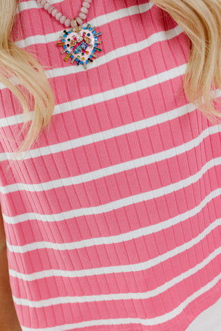Arden Stripe Knit Tank in Pink/White