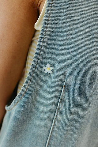 Daisy Embroidered Overalls in Denim