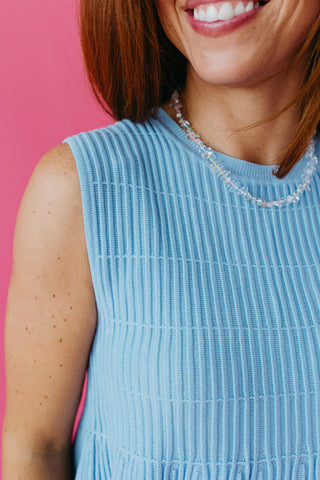 Nina Ribbed Peplum Knit Top in Sky