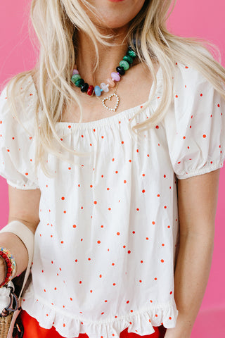 Amanda Polka Dot Puff Sleeve Top