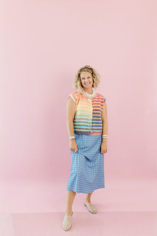 Tinley Polka Dot Midi Skirt in Blue/White