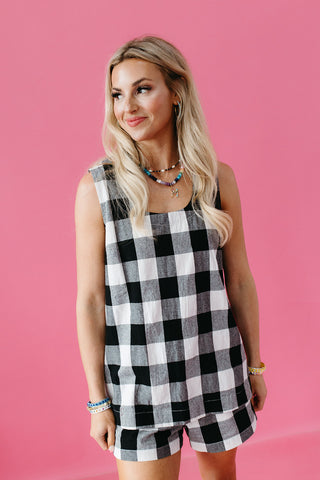 Indy Gingham Tank & Short Set in Black/Off White