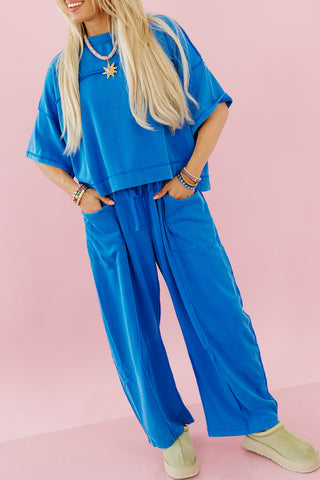 Kaylie Barrel Pant Lounge Set in Blue
