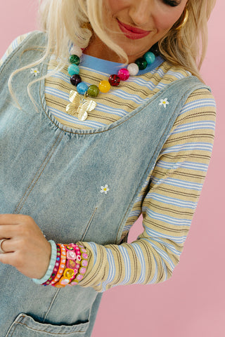 Rylee Stripe Knit Top in Dijon/Sky