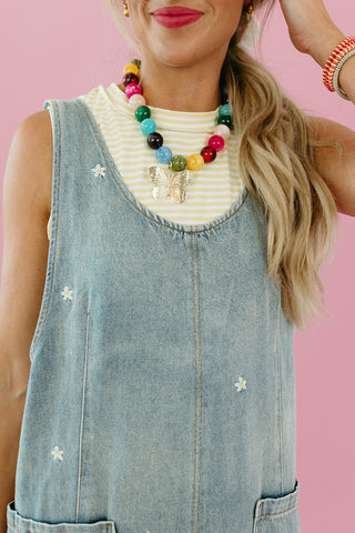 Daisy Embroidered Overalls in Denim
