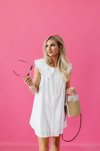 Charlotte Pilgrim Collar Cotton Mini Dress in White