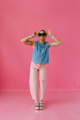 Benny Barrel Cuffed Jeans in Coral Taffy