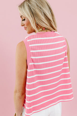 Arden Stripe Knit Tank in Pink/White