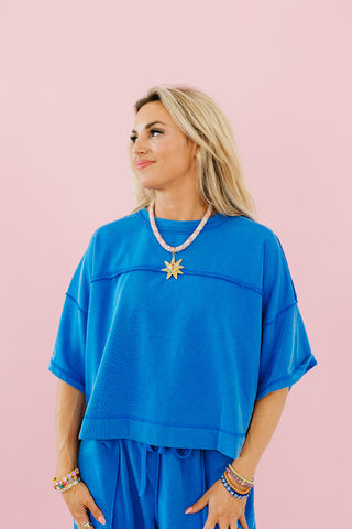 Kaylie Barrel Pant Lounge Set in Blue