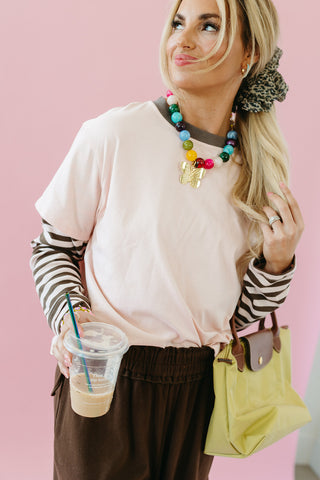 Emerson Striped Knit Top in Pink/Brown
