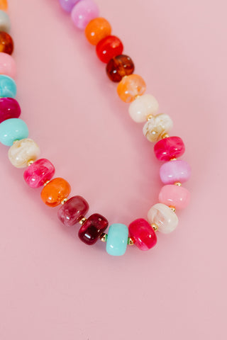 Chunky Beaded Necklace - Warm Rainbow
