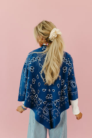 Carmella Bandana Kimono Cardigan in Blue