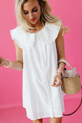 Charlotte Pilgrim Collar Cotton Mini Dress in White