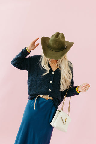Kellan Soft Button Cardigan in Navy