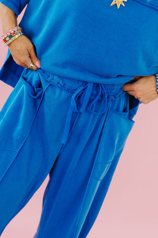 Kaylie Barrel Pant Lounge Set in Blue