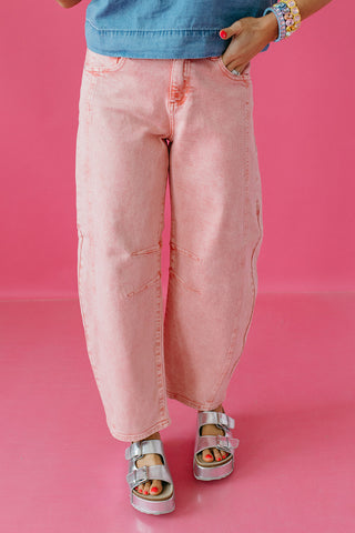Benny Barrel Cuffed Jeans in Coral Taffy