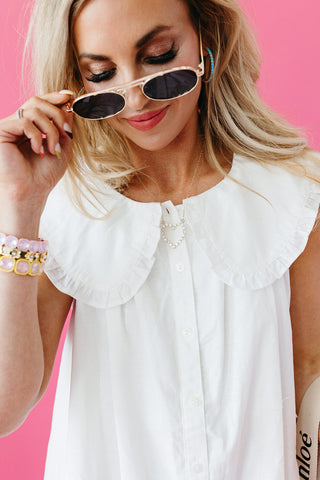 Charlotte Pilgrim Collar Cotton Mini Dress in White