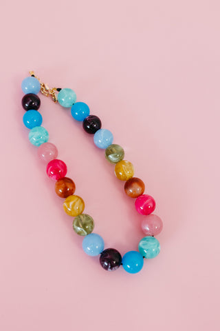 Chunky Beaded Necklace in Rainbow Multi - RESTOCK