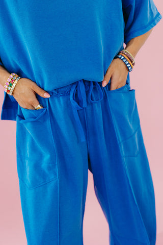 Kaylie Barrel Pant Lounge Set in Blue