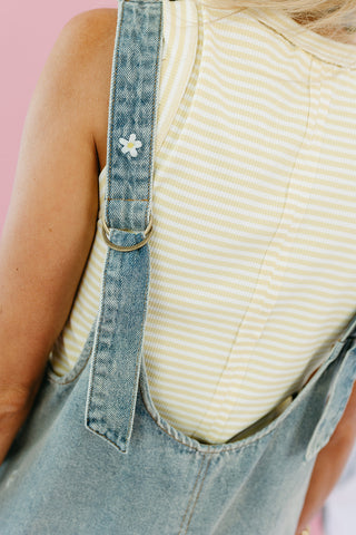 Daisy Embroidered Overalls in Denim