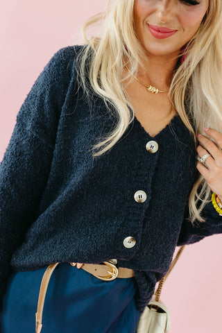 Kellan Soft Button Cardigan in Navy