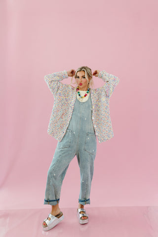 Daisy Embroidered Overalls in Denim