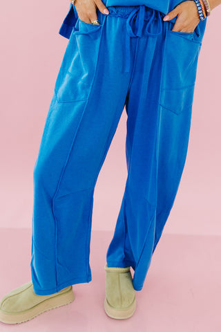 Kaylie Barrel Pant Lounge Set in Blue