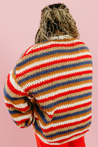 Blake Chunky Cardigan in Navy/Red