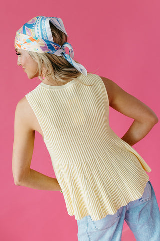 Nina Ribbed Peplum Knit Top in Lemon