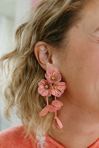 Audrey Flower Statement Earrings in Dusty Pink