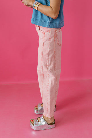 Benny Barrel Cuffed Jeans in Coral Taffy