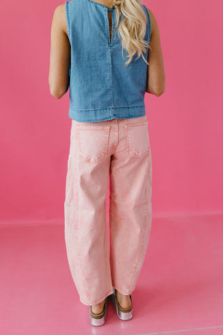 Benny Barrel Cuffed Jeans in Coral Taffy