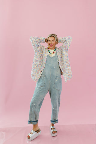 Daisy Embroidered Overalls in Denim