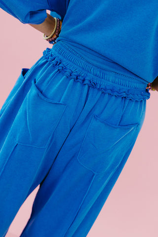 Kaylie Barrel Pant Lounge Set in Blue