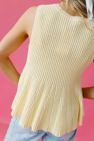 Nina Ribbed Peplum Knit Top in Lemon