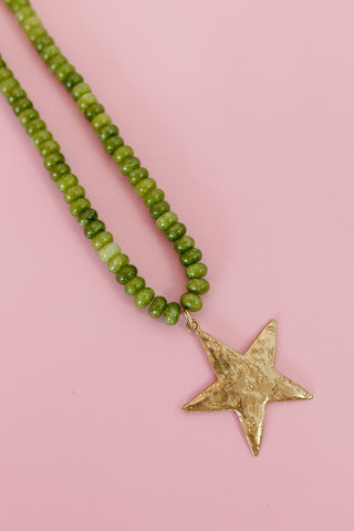 Chartreuse Green Beaded Star Necklace