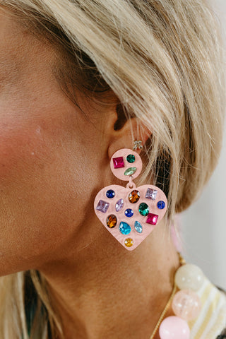 Cherie Heart Statement Earrings in Pink