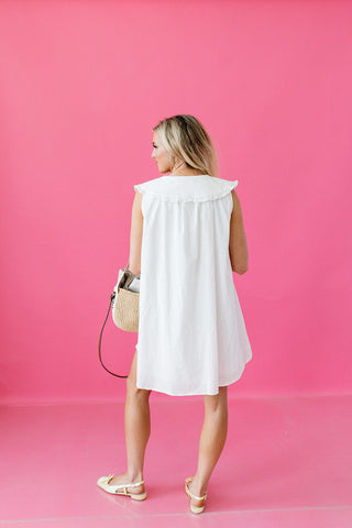 Charlotte Pilgrim Collar Cotton Mini Dress in White