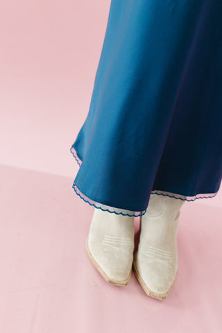 Frankie Satin Midi Skirt in Navy