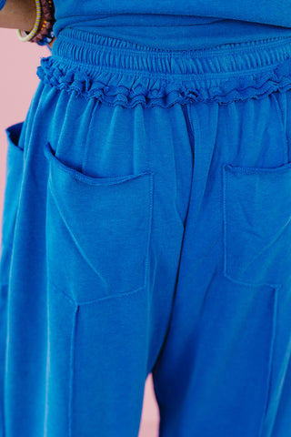 Kaylie Barrel Pant Lounge Set in Blue