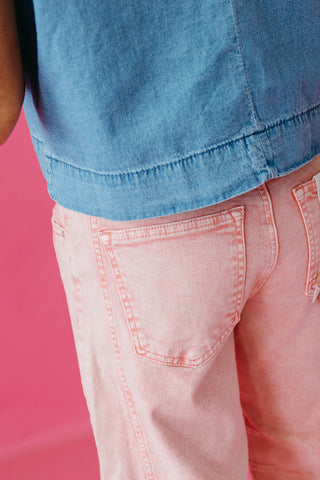 Benny Barrel Cuffed Jeans in Coral Taffy