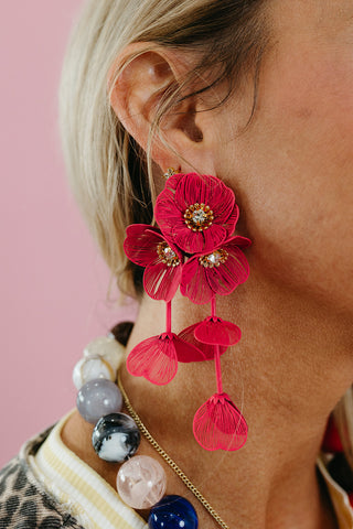 Audrey Flower Statement Earrings in Hot Pink