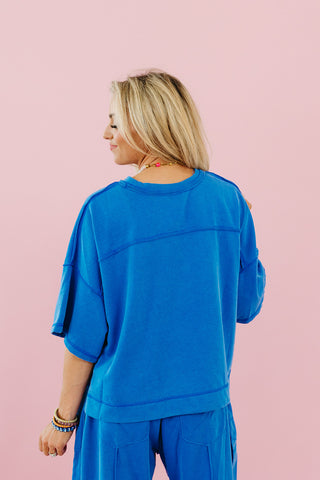 Kaylie Barrel Pant Lounge Set in Blue