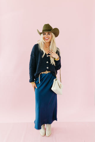 Kellan Soft Button Cardigan in Navy