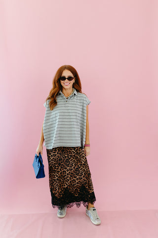 Alley Stripe Polo Top in Grey